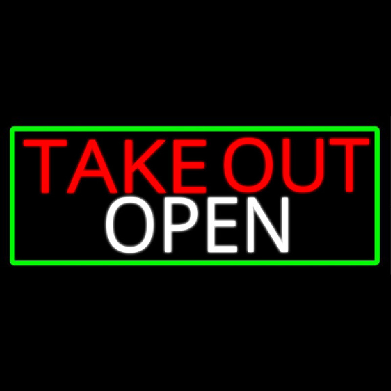 Take Out Open With Green Border Neon Sign