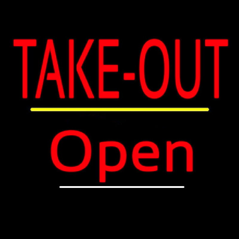 Take Out Open Yellow Line Neon Sign