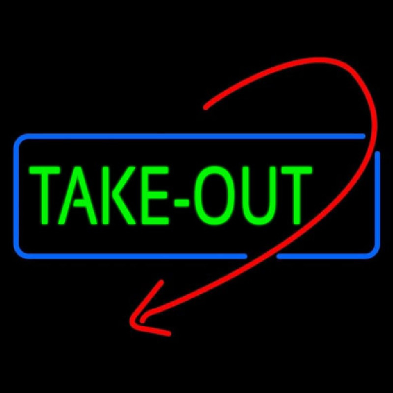 Take Out With Arrow Neon Sign