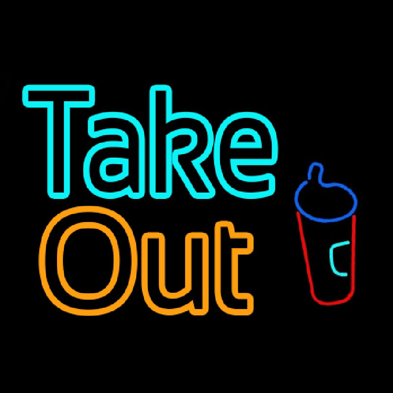 Take Out With Wine Glass Neon Sign