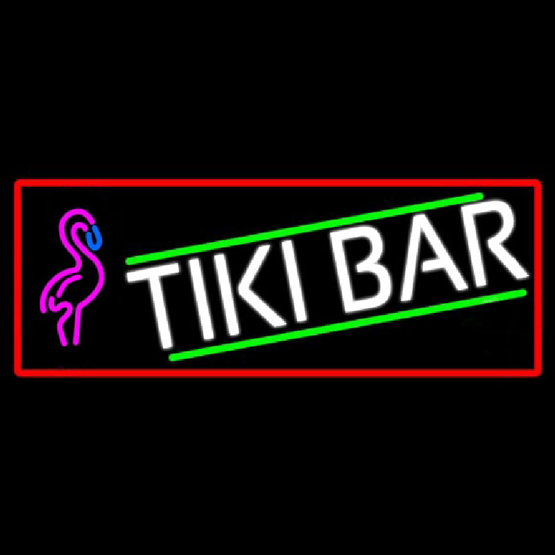 Tiki Bar Flamingo With Red Border Neon Sign