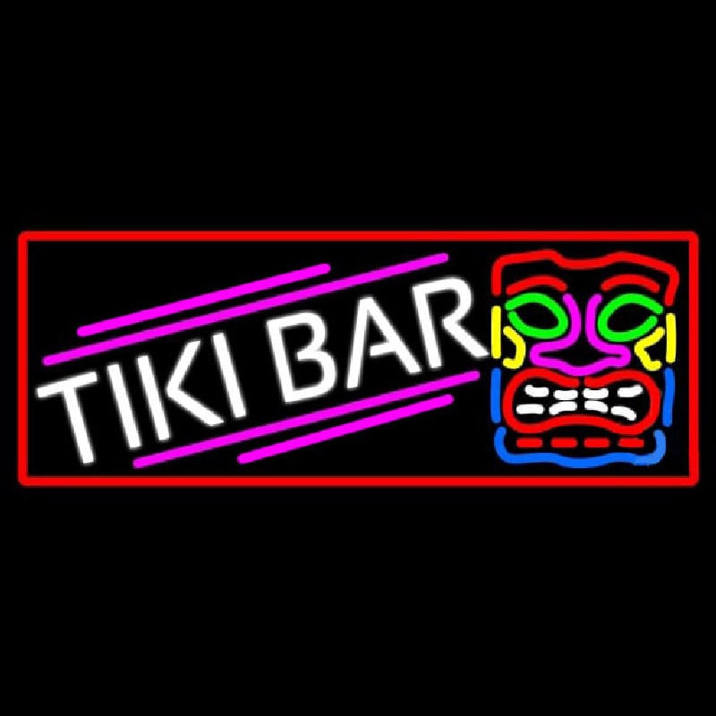 Tiki Bar Sculpture With Red Border Neon Sign