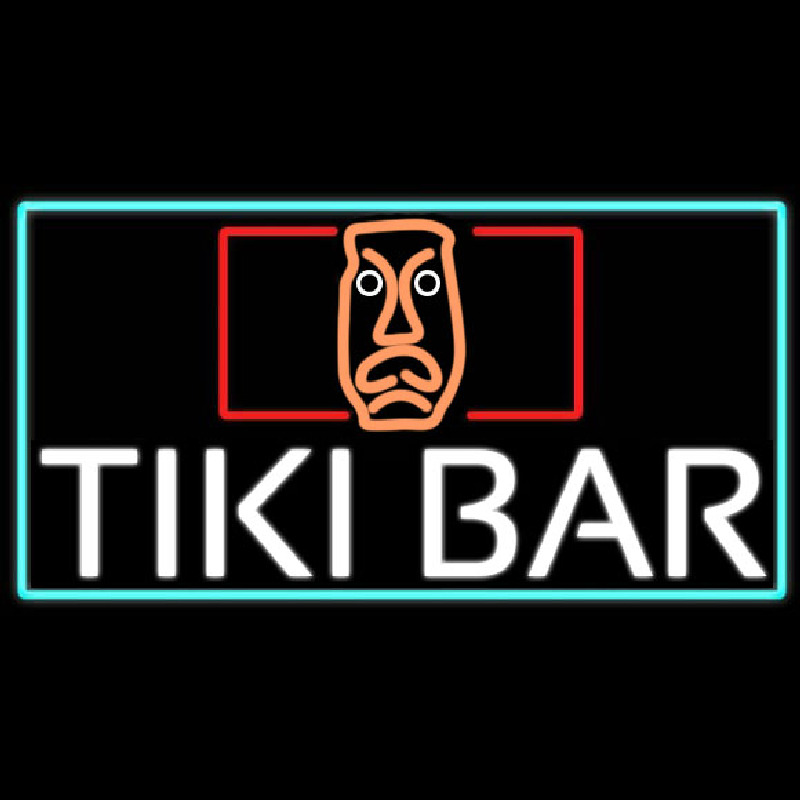 Tiki Bar Sculpture With Turquoise Border Real Neon Glass Tube Neon Sign