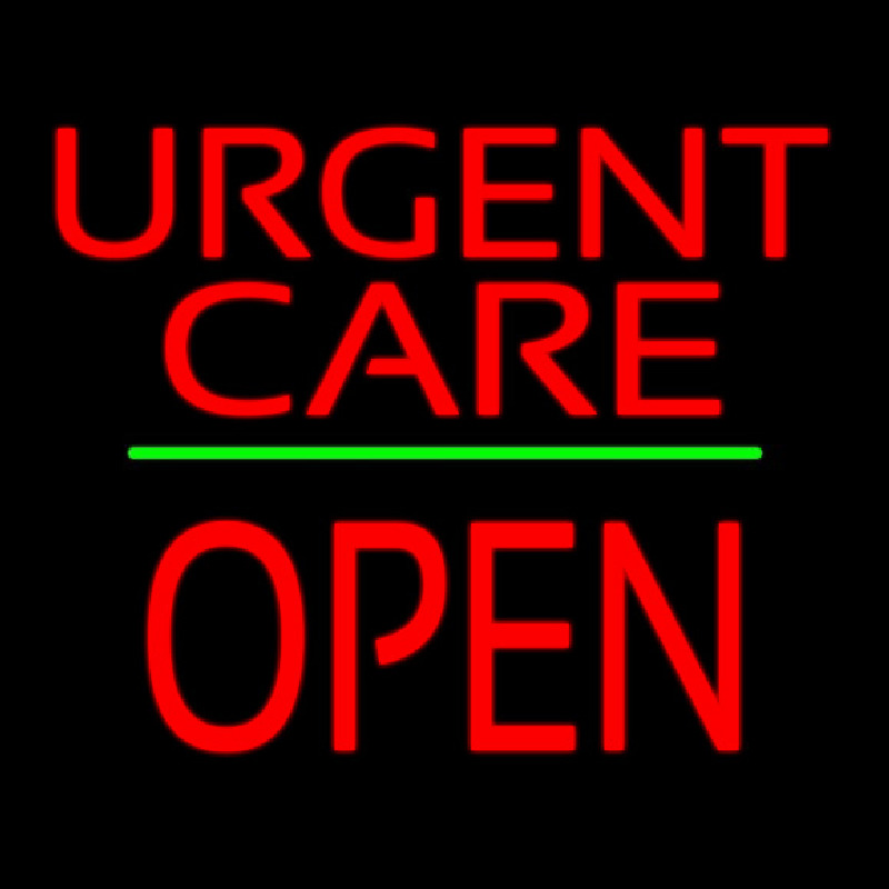 Urgent Care Block Open Green Line Neon Sign