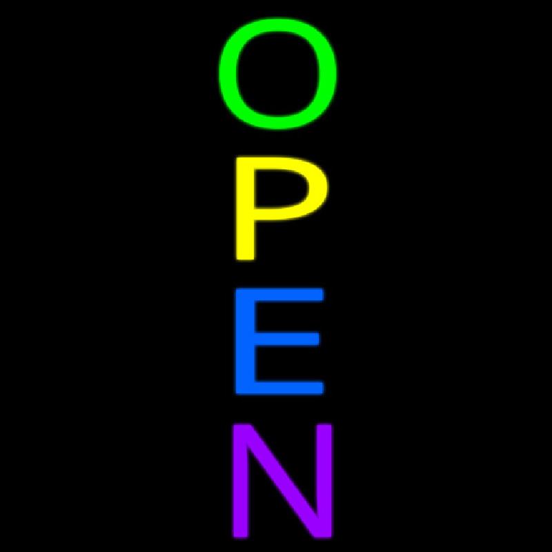 Vertical Multi Color Open Neon Sign