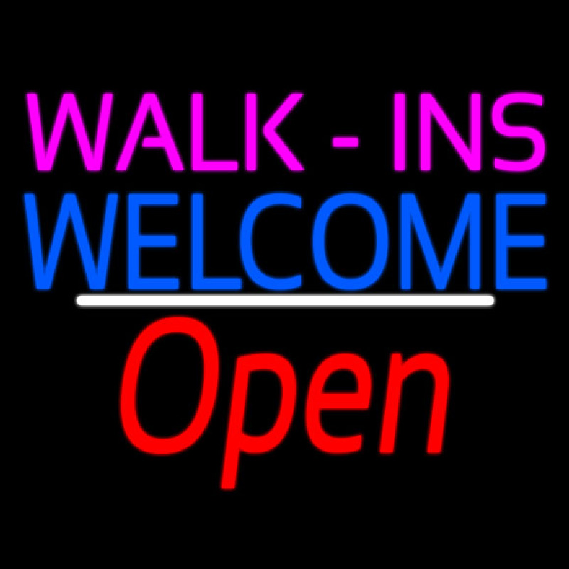 Walk Ins Welcome Open White Line Neon Sign