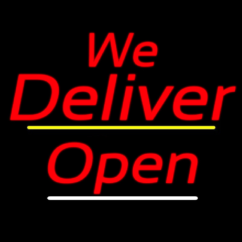 We Deliver Open Yellow Line Neon Sign