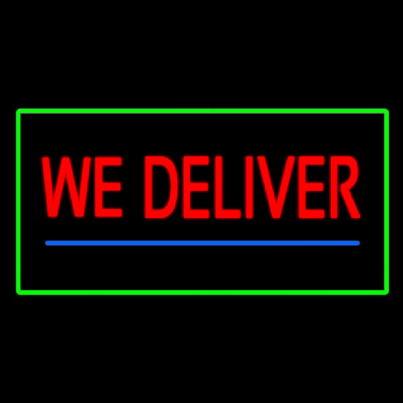 We Deliver Rectangle Green Neon Sign