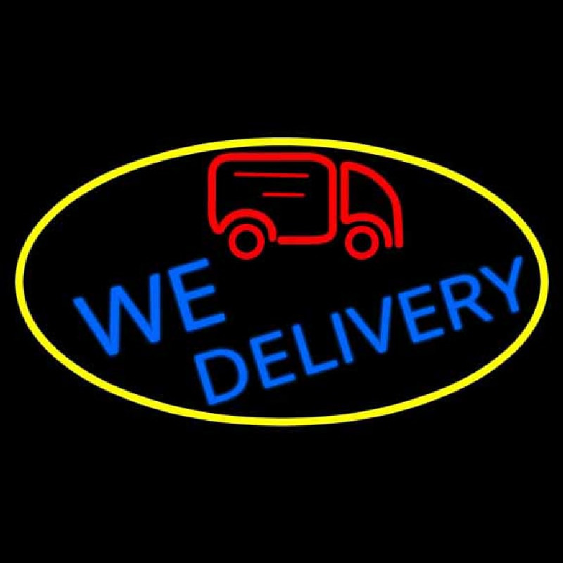 We Deliver Van Oval With Yellow Border Neon Sign