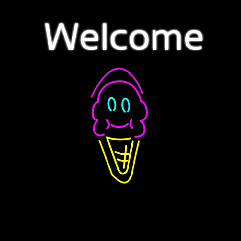 Welcome Ice Cream Cone And Smiling Face Neon Sign