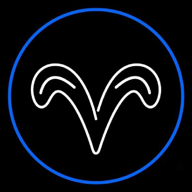 White Aries With Blue Circle Neon Sign