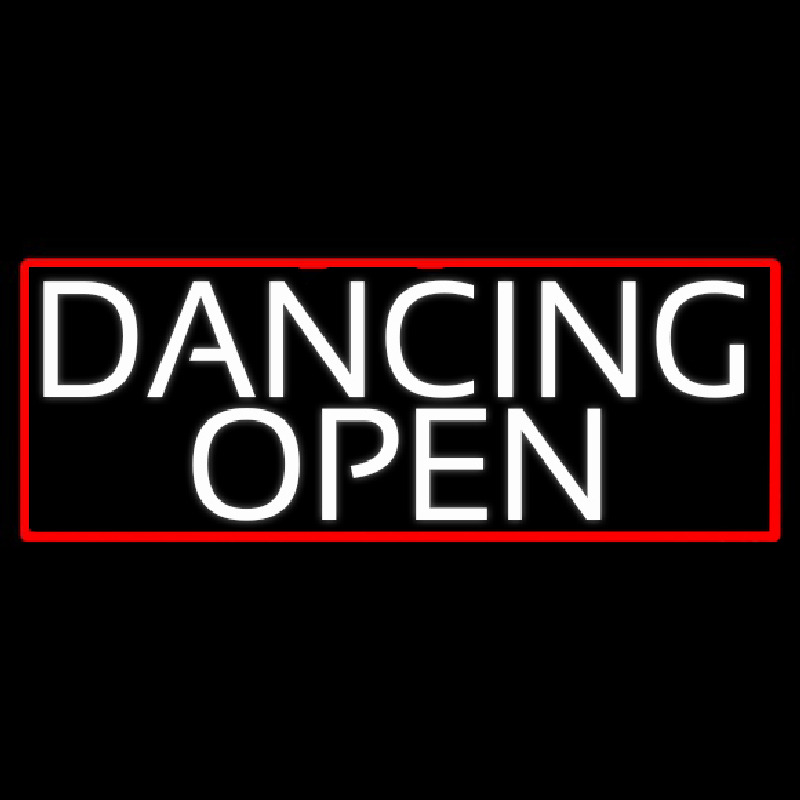 White Dancing Open With Red Border Neon Sign