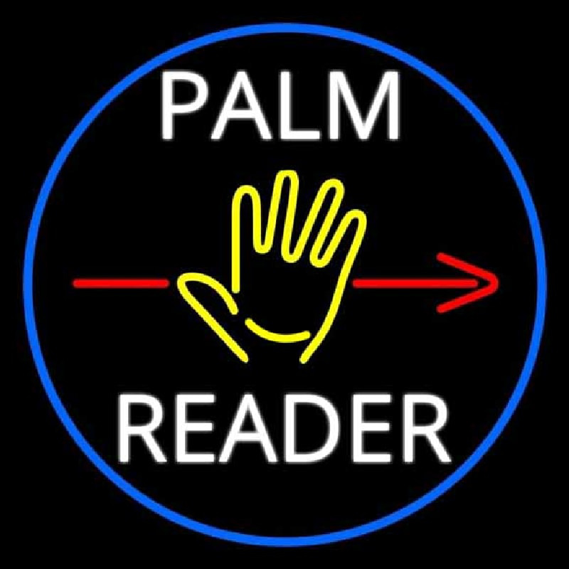 White Palm Reader Red Arrow Blue Border Neon Sign