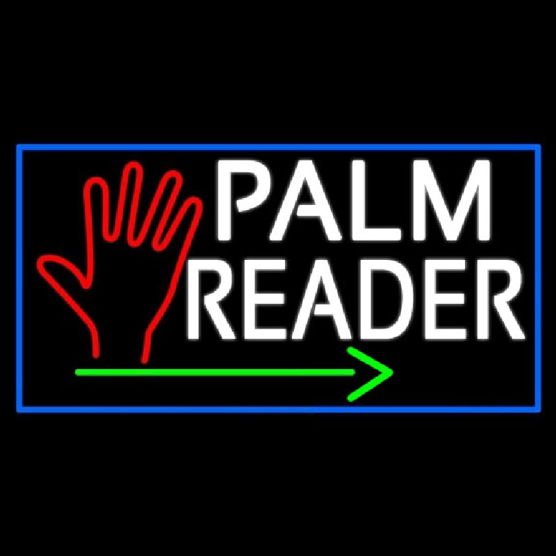 White Palm Reader With Green Arrow Neon Sign