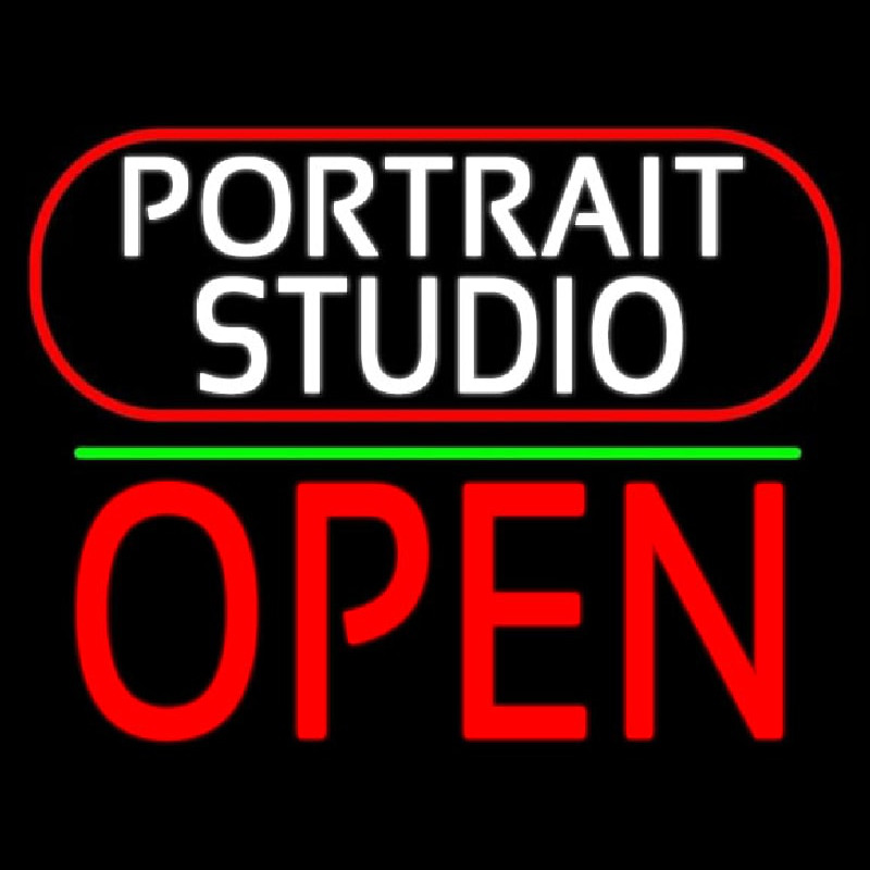 White Portrait Studio Open 1 Neon Sign