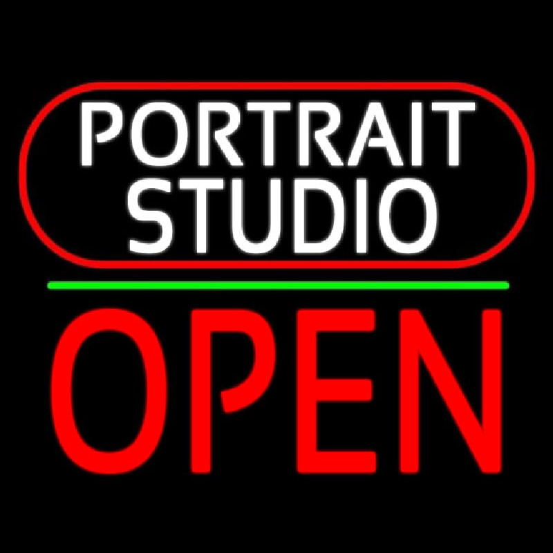 White Portrait Studio Open 2 Neon Sign