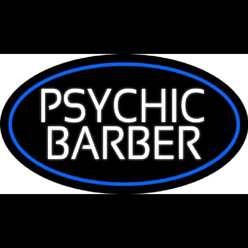 White Psychic Barber With Blue Border Neon Sign