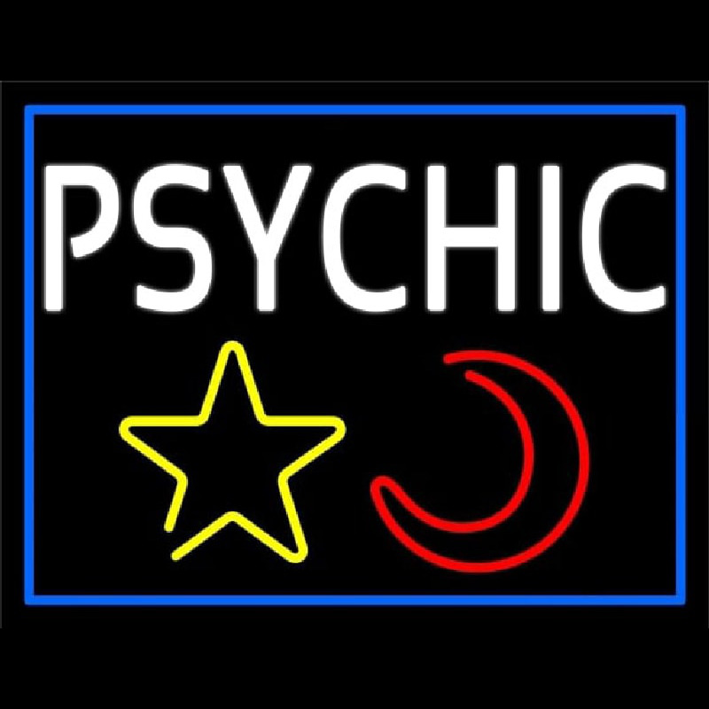 White Psychic With Moon And Star Neon Sign