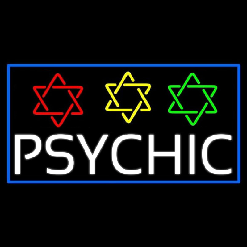 White Psychic With Stars Neon Sign