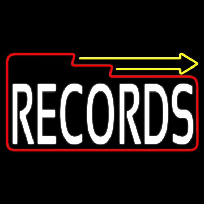 White Records Block With Arrow 2 Neon Sign