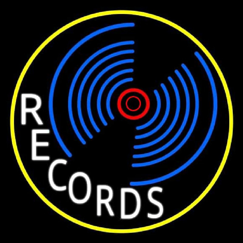 White Records Block Yellow Border 1 Neon Sign