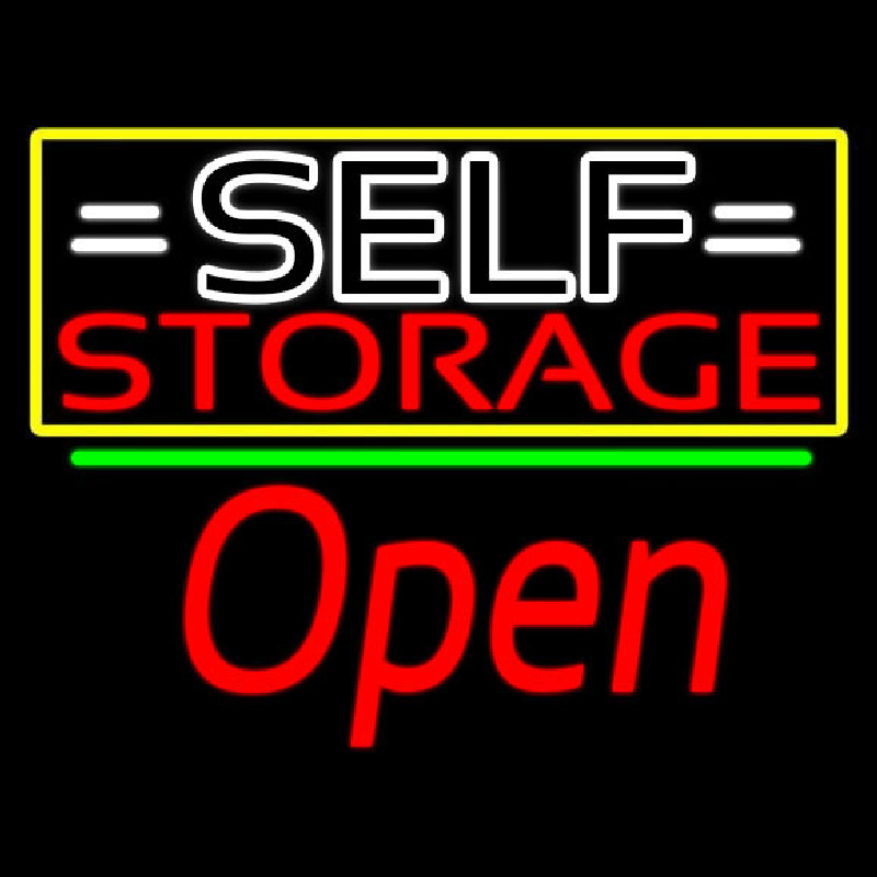 White Self Storage Block With Open 2 Neon Sign