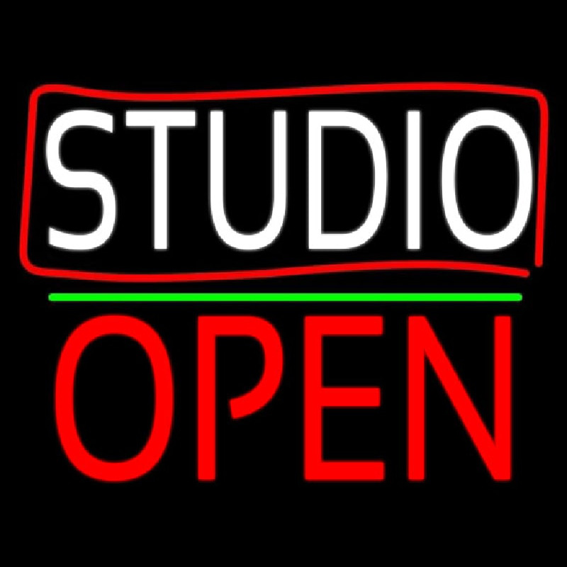 White Studio With Border Open 1 Neon Sign
