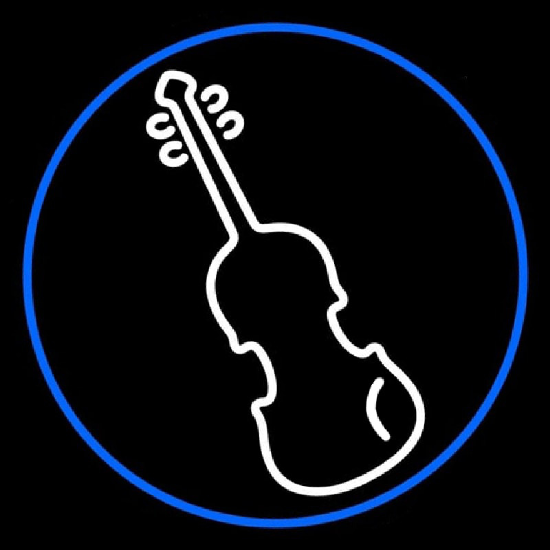 White Violin Blue Border Neon Sign