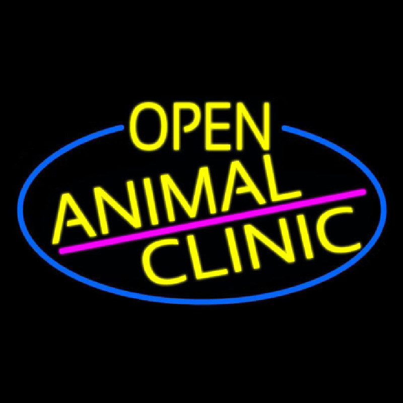 Yellow Animal Clinic Oval With Blue Border Neon Sign