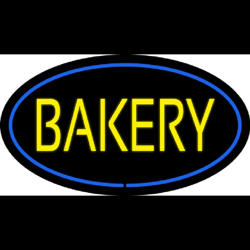 Yellow Bakery Oval Blue Neon Sign