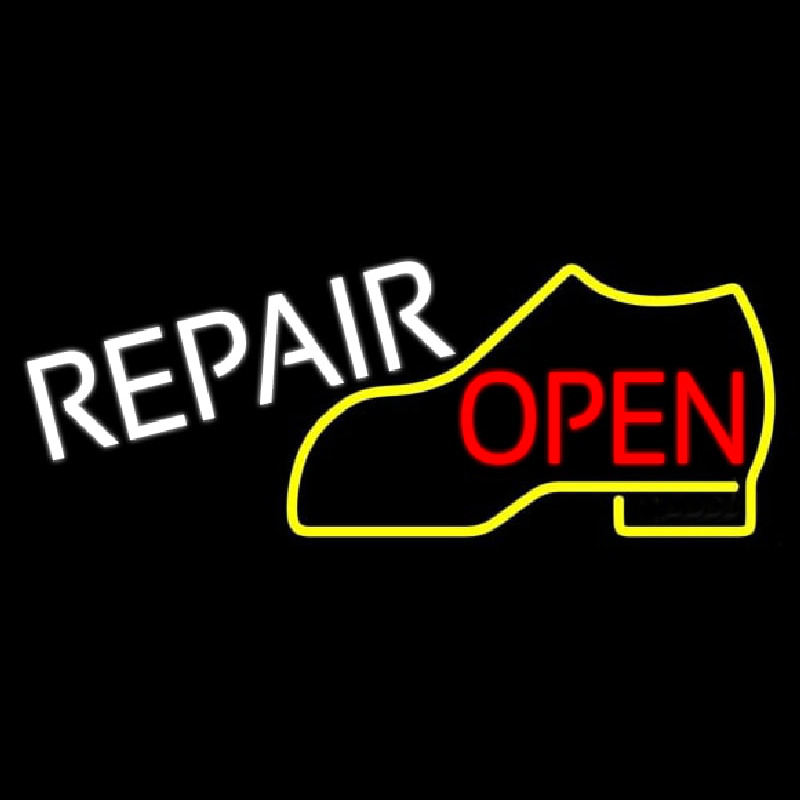 Yellow Boot White Repair Open Neon Sign
