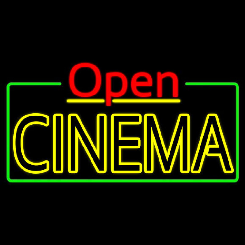 Yellow Cinema Open With Border Neon Sign