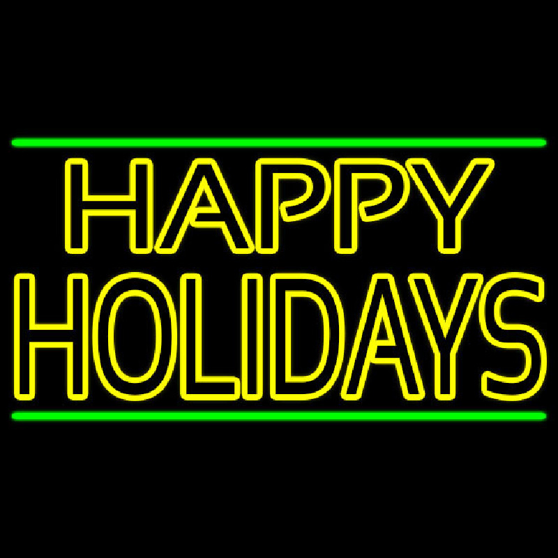 Yellow Double Stroke Happy Holidays Neon Sign