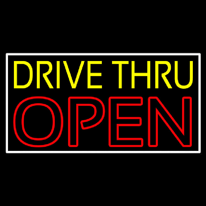 Yellow Drive Thru Open Red Neon Sign