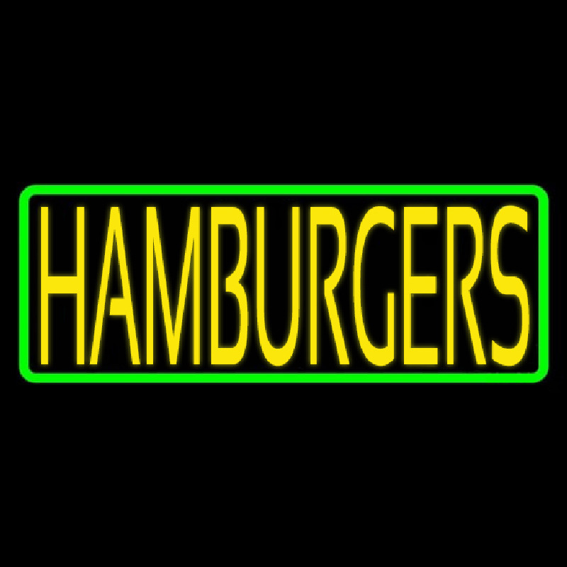 Yellow Humburgers Block Green Border Neon Sign