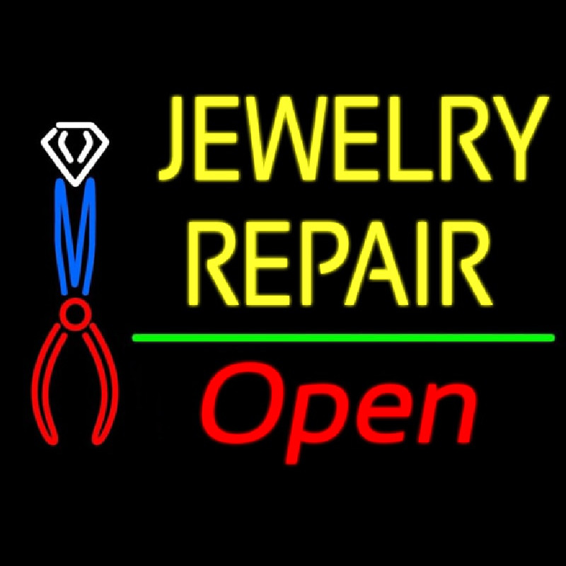 Yellow Jewelry Repair Red Open Block Neon Sign