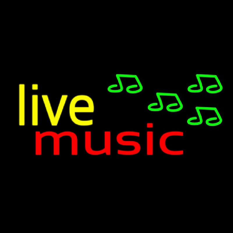 Yellow Live Music Cursive Neon Sign