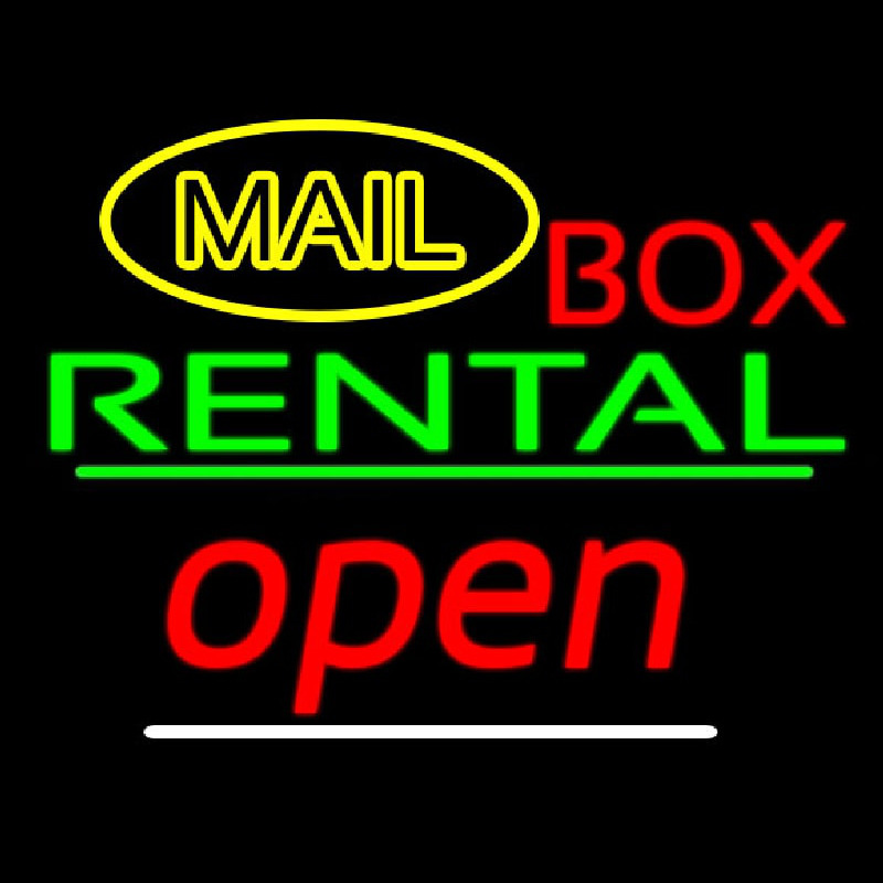 Yellow Mail Block Bo  Rental Open 2 Neon Sign