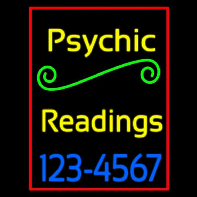 Yellow Psychic Readings With Phone Number Neon Sign