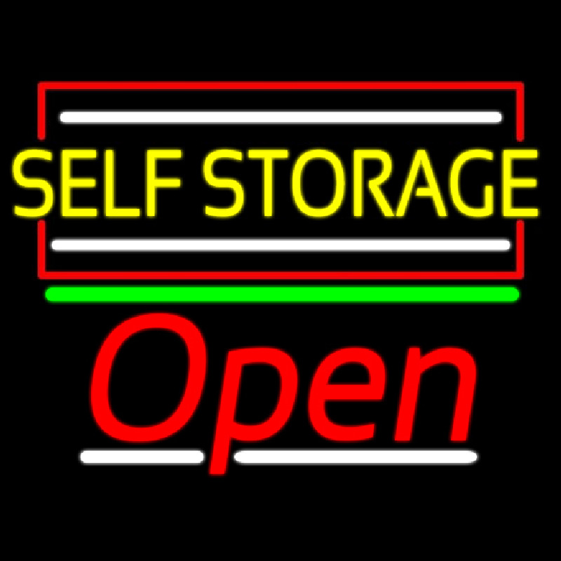 Yellow Self Storage Block With Open 2 Neon Sign