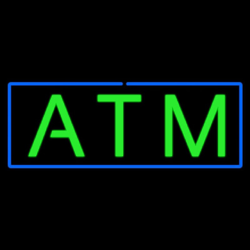 Green Atm Blue Border Neon Sign