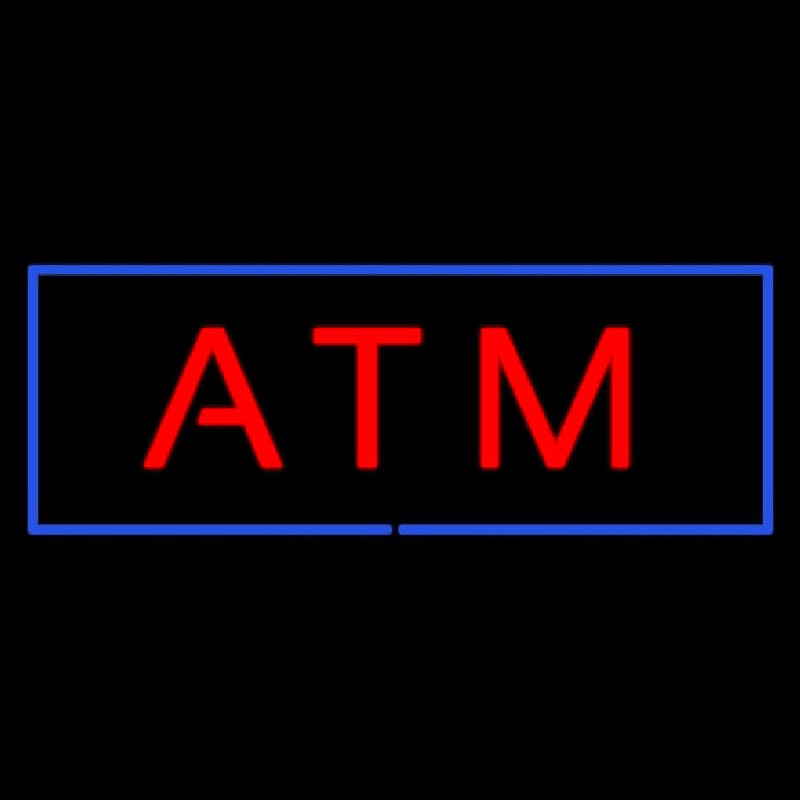 Red Atm Blue Border Neon Sign