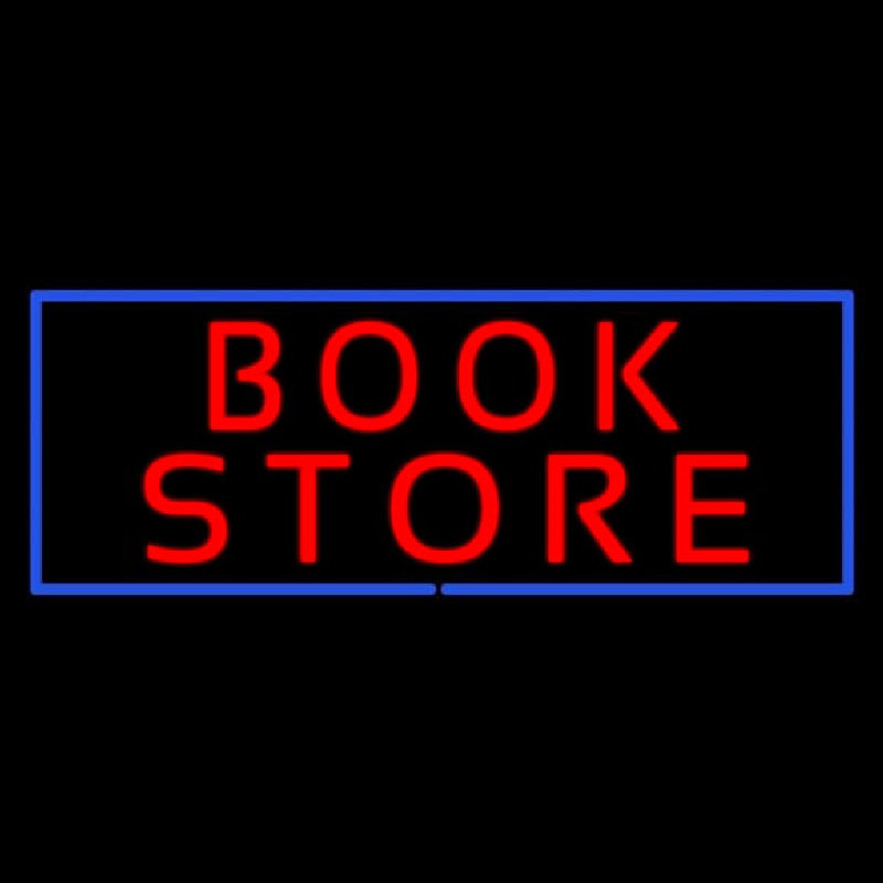 Red Book Store With Blue Border Neon Sign