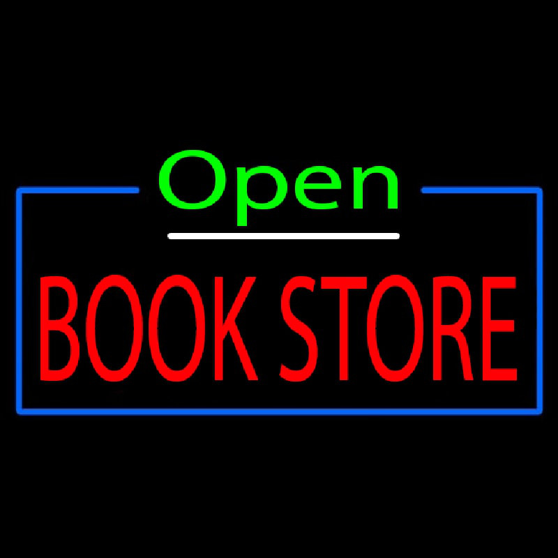 Green Open Book Store Blue Border Neon Sign