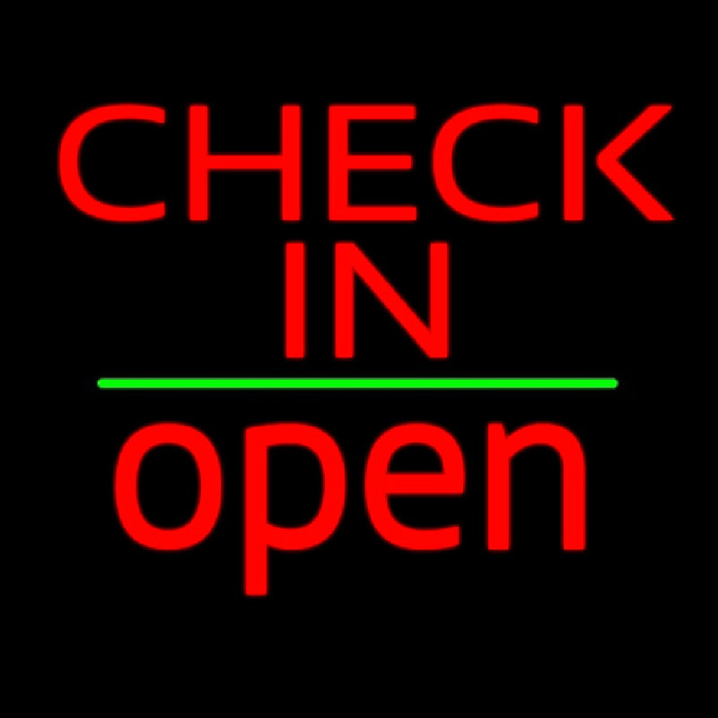 Check In Open White Line Neon Sign