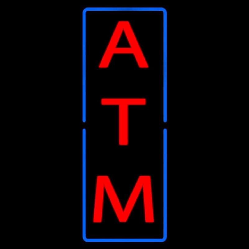 Vertical Atm Blue Border Neon Sign