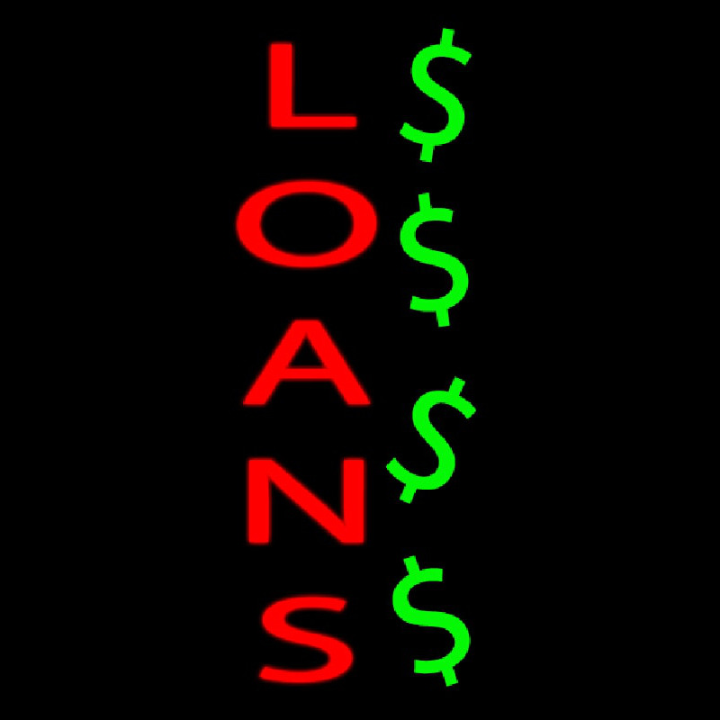 Vertical Red Loans Dollar Logo Neon Sign