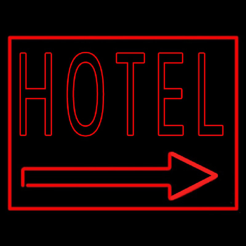 Red Hotel With Arrow Neon Sign