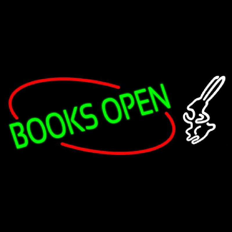 Green Books With Rabbit Logo Open Neon Sign