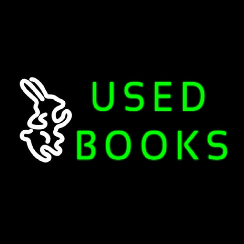 Used Books With Rabbit Logo Neon Sign